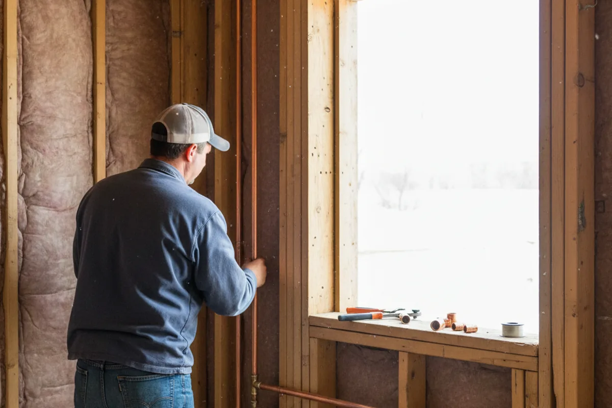 Licensed plumber running new copper supply lines in a Normal home