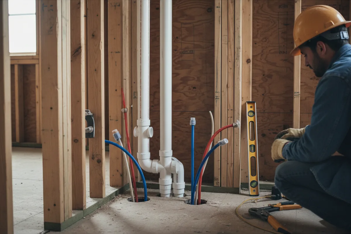 Drain and supply rough-in during Sump Pump Repair in Normal