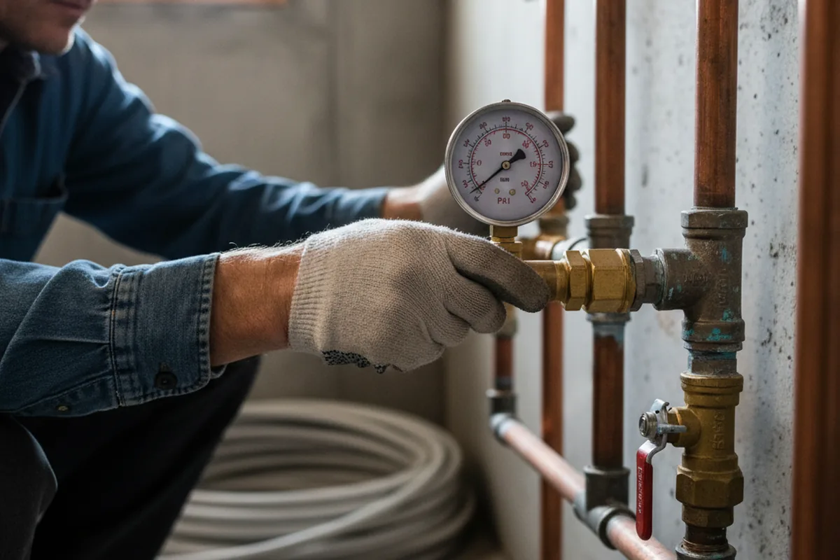 Pressure testing a repaired line during Water Line Repair in Normal